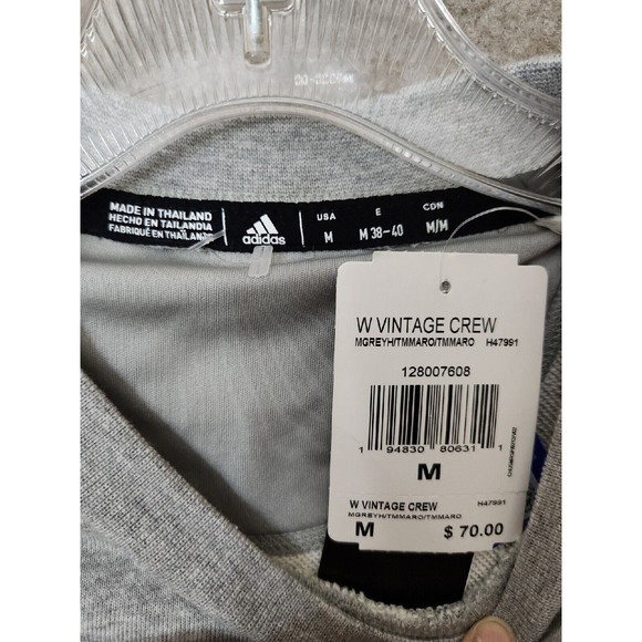 Adidas Vintage Crewneck Terry Sweatshirt Womens M Gray Stripes ATM Texas NEW - Picture 5 of 10